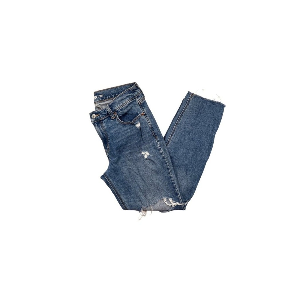 Old Navy Boyfriend Mid-Rise Distressed Jeans Women's Size 2 Raw Hem